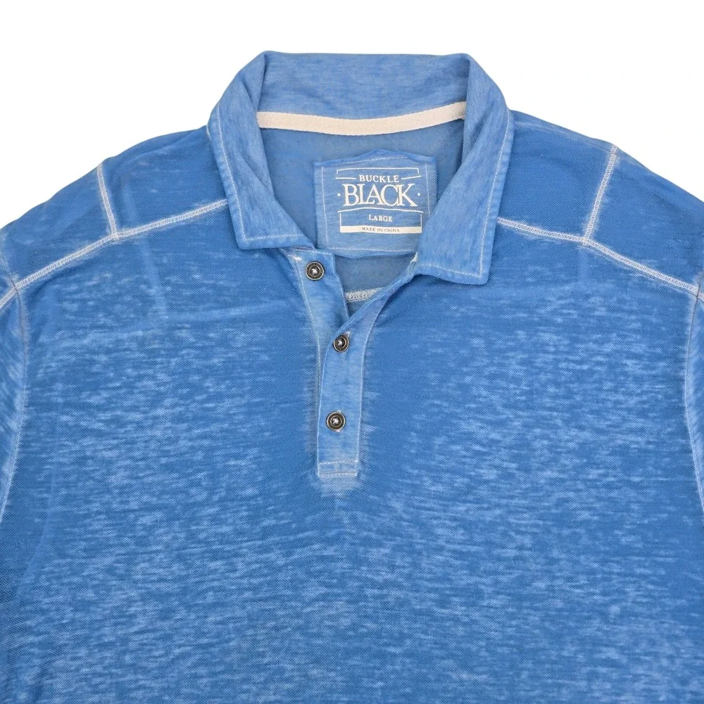Buckle Black Polo Shirt Mens Large Blue Burnout Slub Contrast Stitch Tee Casual